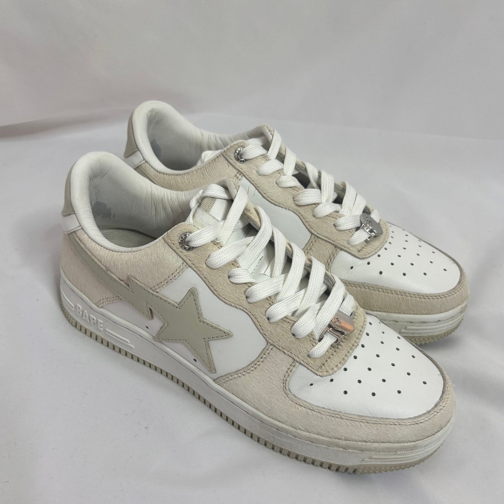 A Bathing Ape Bape Sta | White Cream Pony Hair Low Top Sneakers | US 7